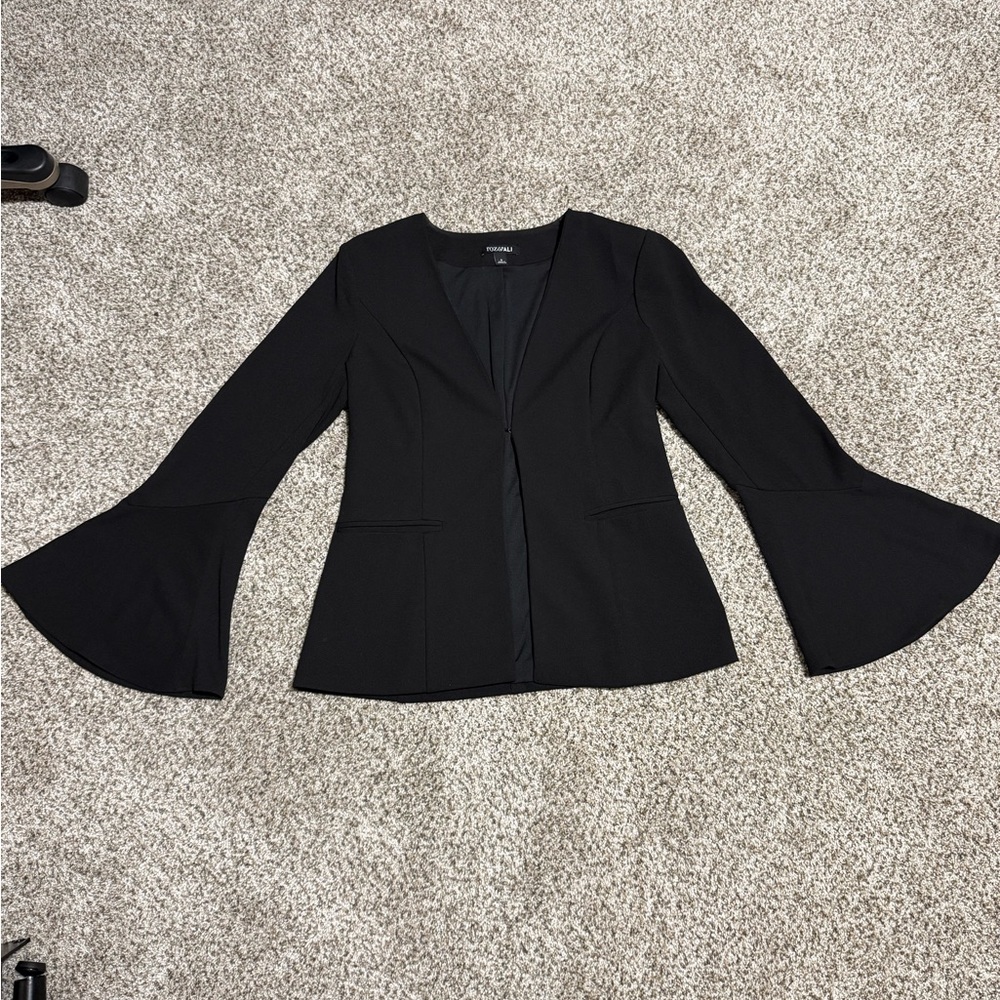 Roz & Ali Black Bell Sleeve Open-Front Blazer Flare Sleeve High Quality Material